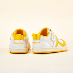 BabyFront Toddler Sunburst Sneakers - White Mesh Shoes with Yellow Accents & Elastic Laces