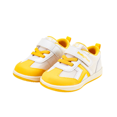 BabyFront Toddler Sunburst Sneakers - White Mesh Shoes with Yellow Accents & Elastic Laces