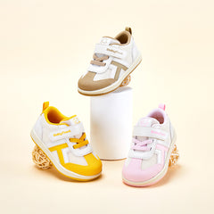 BabyFront Toddler Sunburst Sneakers - White Mesh Shoes with Yellow Accents & Elastic Laces