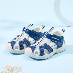 BabyFront Toddler Water Shoes - Blue Geometric Mesh Sandals with Closed Toe