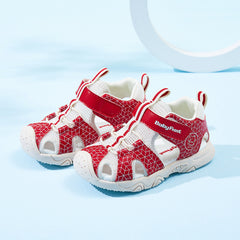 BabyFront Toddler Water Shoes - Blue Geometric Mesh Sandals with Closed Toe
