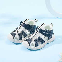 BabyFront Toddler Water Shoes - Blue Geometric Mesh Sandals with Closed Toe