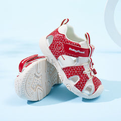 BabyFront Toddler Water Shoes - Blue Geometric Mesh Sandals with Closed Toe