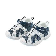 BabyFront Toddler Water Shoes - Blue Geometric Mesh Sandals with Closed Toe