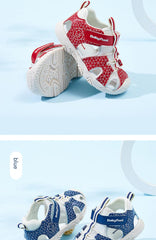 BabyFront Toddler Water Shoes - Blue Geometric Mesh Sandals with Closed Toe
