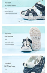 BabyFront Toddler Water Shoes - Blue Geometric Mesh Sandals with Closed Toe