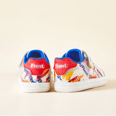 BabyFront Toddler Sneakers - Colorful Cartoon Print Anti-Slip Kids Shoes (White/Blue)