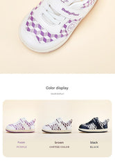 BabyFront x Snoopy Toddler Sneakers - Black White Checkerboard Leather Shoes