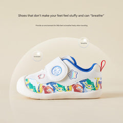 BabyFront Toddler First Walker Shoes - White Mesh with Colorful Cartoon Animal Prints