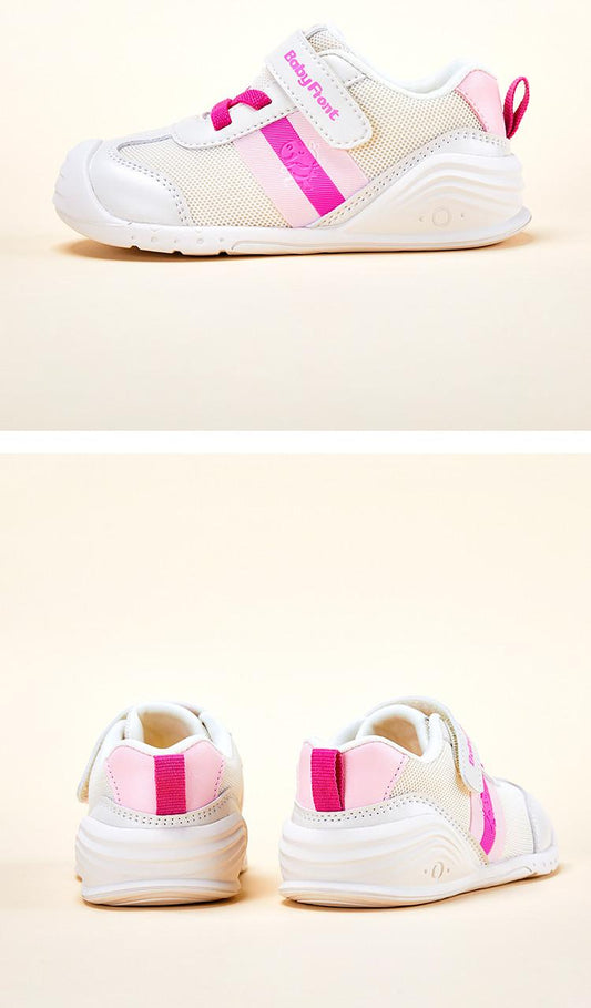 BabyFront Toddler Girl Sneakers - White Mesh Shoes with Hot Pink Accents \u0026 Bow Laces