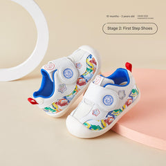 BabyFront Toddler First Walker Shoes - White Mesh with Colorful Cartoon Animal Prints