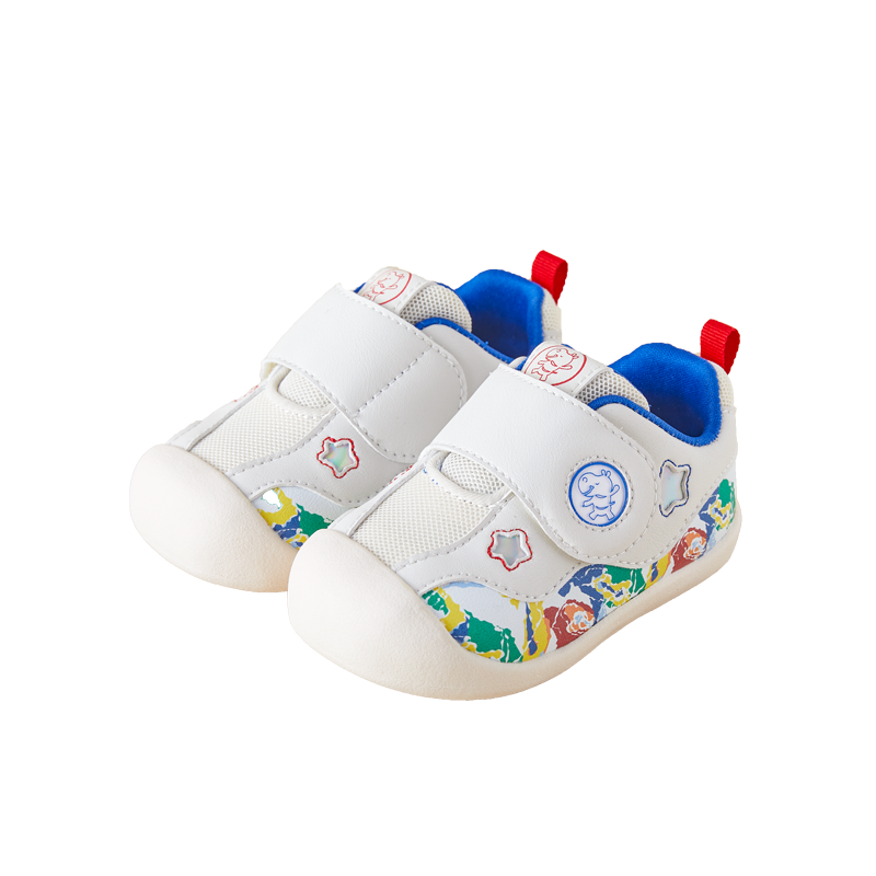BabyFront Toddler First Walker Shoes - White Mesh with Colorful Cartoon Animal Prints