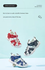BabyFront Toddler Water Shoes - Blue Geometric Mesh Sandals with Closed Toe