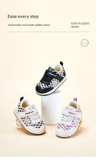 BabyFront x Snoopy Toddler Sneakers - Black White Checkerboard Leather Shoes