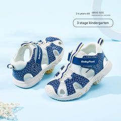BabyFront Toddler Water Shoes - Blue Geometric Mesh Sandals with Closed Toe