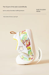 BabyFront Toddler First Walker Shoes - White Mesh with Colorful Cartoon Animal Prints
