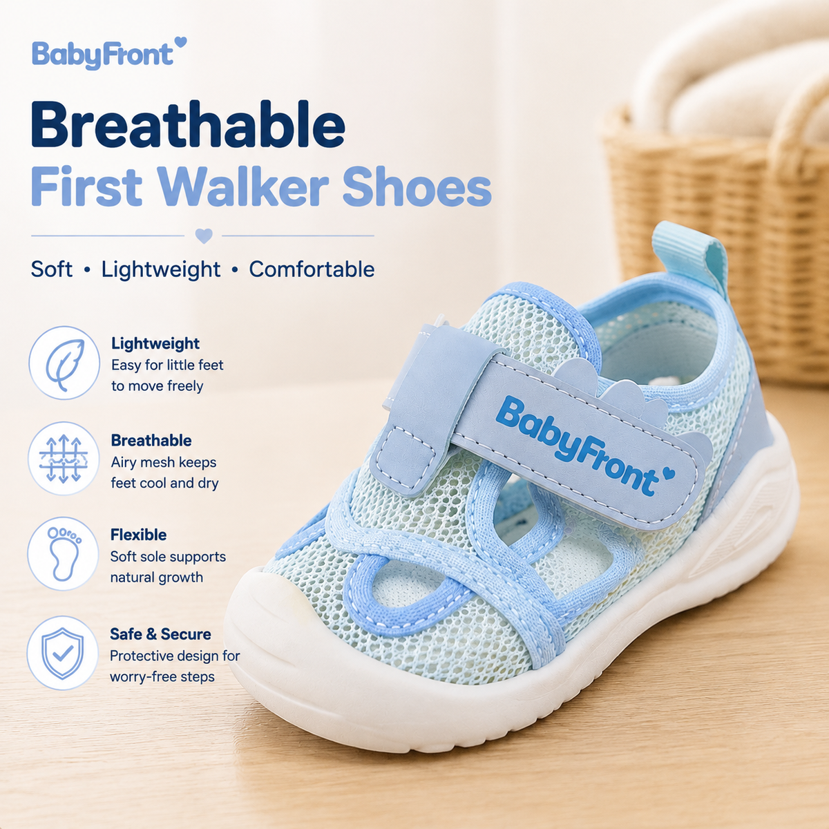 BabyFront Baby Sandals | Breathable First Walker Shoes for Toddlers 1-3 Years