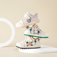 BabyFront VintageStep Toddler Sneakers – Plaid Stitching First Walkers with Soft Shell Toe