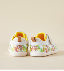 BabyFront Toddler First Walker Shoes - White Mesh with Colorful Cartoon Animal Prints
