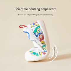BabyFront Toddler First Walker Shoes - White Mesh with Colorful Cartoon Animal Prints