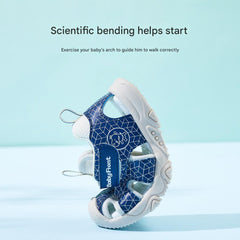 BabyFront Toddler Water Shoes - Blue Geometric Mesh Sandals with Closed Toe