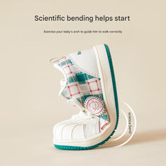 BabyFront VintageStep Toddler Sneakers – Plaid Stitching First Walkers with Soft Shell Toe