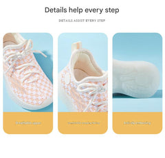 Baby Front Pastel Checkerboard Kids Knit Sneakers - Breathable Lightweight Toddler Shoes (White/Peach)