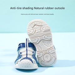BabyFront Toddler Water Shoes - Blue Geometric Mesh Sandals with Closed Toe
