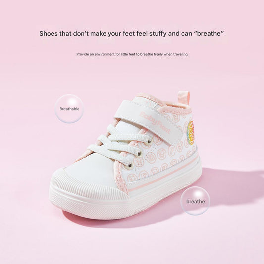 BabyFront CozyStep Mid-Top Toddler Shoes – Pink Cartoon Print First Walkers