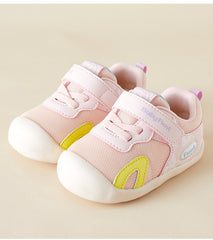 BabyFront Pastel Floral Toddler Sneakers - Pink Mesh First Walker Shoes with Yellow Accents