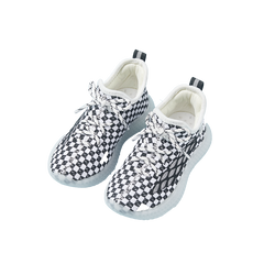 Baby Front Pastel Checkerboard Kids Knit Sneakers - Breathable Lightweight Toddler Shoes (White/Peach)