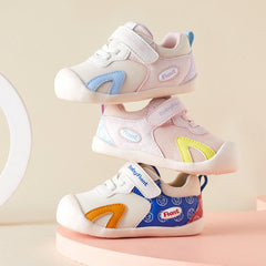 BabyFront Pastel Floral Toddler Sneakers - Pink Mesh First Walker Shoes with Yellow Accents