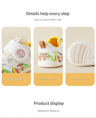 BabyFront Toddler First Walker Shoes - White Mesh with Colorful Cartoon Animal Prints