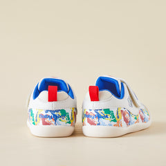 BabyFront Toddler First Walker Shoes - White Mesh with Colorful Cartoon Animal Prints