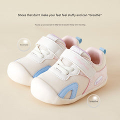 BabyFront Pastel Floral Toddler Sneakers - Pink Mesh First Walker Shoes with Yellow Accents