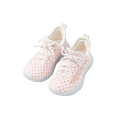Baby Front Pastel Checkerboard Kids Knit Sneakers - Breathable Lightweight Toddler Shoes (White/Peach)
