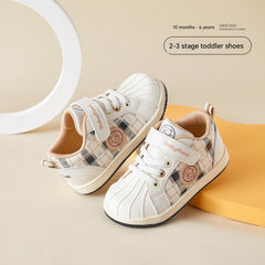 BabyFront VintageStep Toddler Sneakers – Plaid Stitching First Walkers with Soft Shell Toe