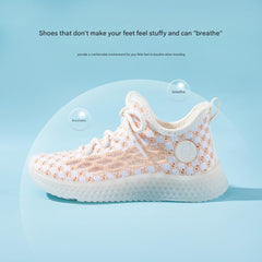 Baby Front Pastel Checkerboard Kids Knit Sneakers - Breathable Lightweight Toddler Shoes (White/Peach)