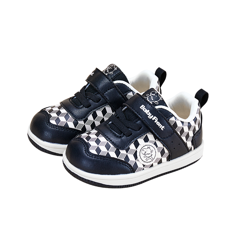 BabyFront x Snoopy Toddler Sneakers - Black White Checkerboard Leather Shoes