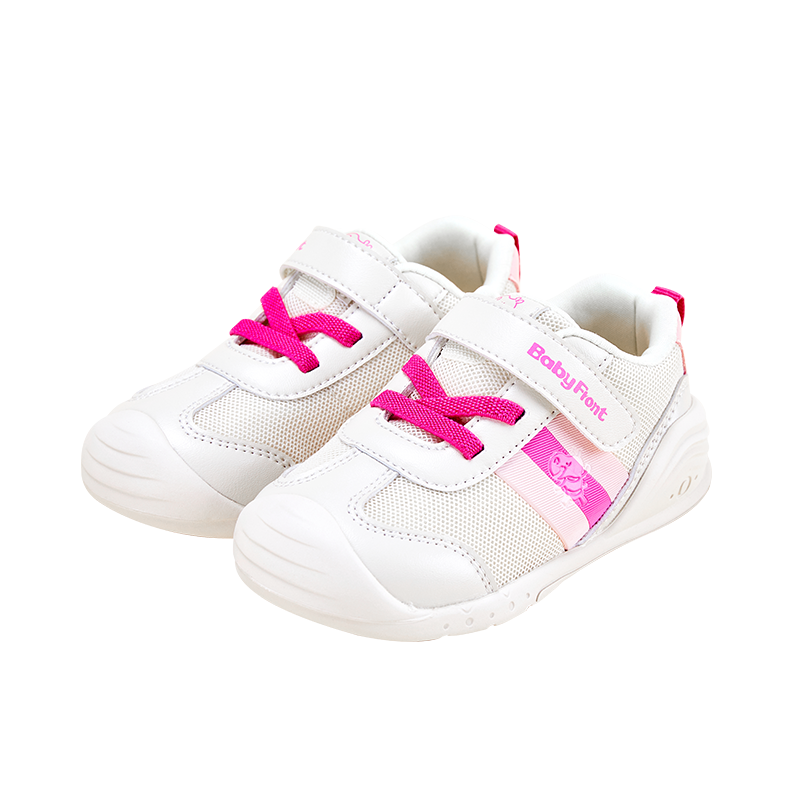 BabyFront Toddler Girl Sneakers - White Mesh Shoes with Hot Pink Accents \u0026 Bow Laces