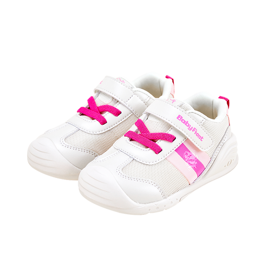 BabyFront Toddler Girl Sneakers - White Mesh Shoes with Hot Pink Accents \u0026 Bow Laces