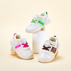 BabyFront Toddler Girl Sneakers - White Mesh Shoes with Hot Pink Accents \u0026 Bow Laces