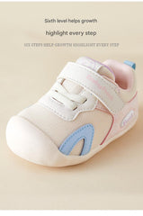 BabyFront Pastel Floral Toddler Sneakers - Pink Mesh First Walker Shoes with Yellow Accents