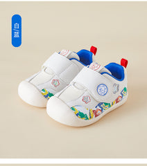 BabyFront Toddler First Walker Shoes - White Mesh with Colorful Cartoon Animal Prints
