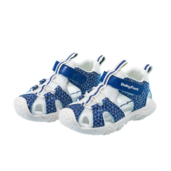 BabyFront Toddler Water Shoes - Blue Geometric Mesh Sandals with Closed Toe