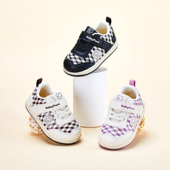 BabyFront x Snoopy Toddler Sneakers - Black White Checkerboard Leather Shoes