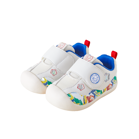 BabyFront Toddler First Walker Shoes - White Mesh with Colorful Cartoon Animal Prints