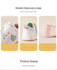 BabyFront VintageStep Toddler Sneakers – Plaid Stitching First Walkers with Soft Shell Toe
