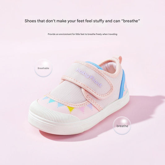 BabyFront BreezeLite Mesh Toddler Sneakers – Lightweight Pink First Walkers with Colorful Geometric Design