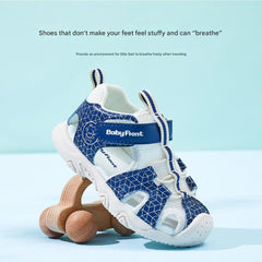 BabyFront Toddler Water Shoes - Blue Geometric Mesh Sandals with Closed Toe